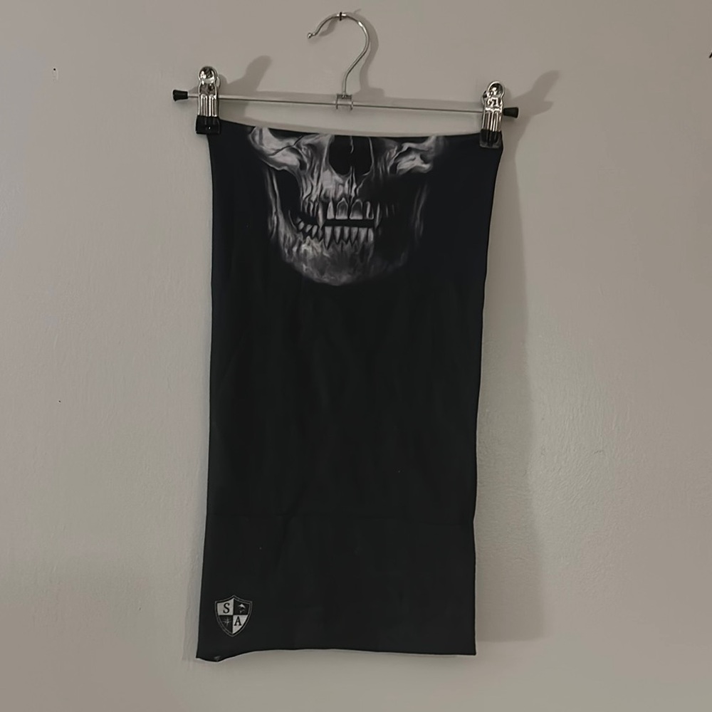 Black Skull Print Face Cover. Winter layers. Be winter ready!